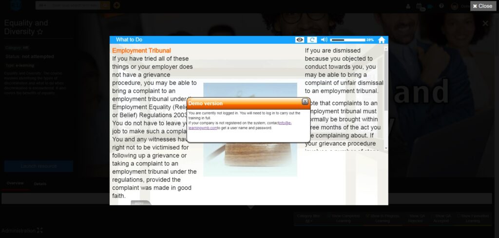 Demo version of elearning